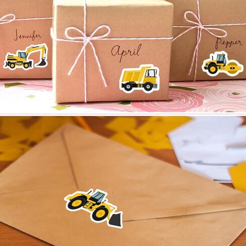 2 Rolls of 500 Sheets Each - Construction Vehicle Pattern Sticker Tape, Waterproof PVC Seal Envelope Labels, Gift Wrapping Decorative Adhesive Labels for Cross-Border Shipping in Saudi Arabia
