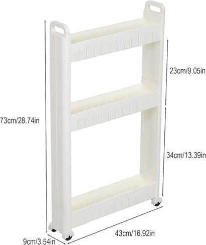 Slim Rolling Storage Cart Bathroom Organizer Slide Out Storage Carts Rolling Utility Cart Slide Out Organizer for Kitchen Bathroom Laundry Office Plastic Slide-Out Shelves Space-Saving Design 3-Tier in Saudi Arabia