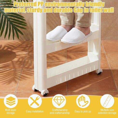 Slim Rolling Storage Cart Bathroom Organizer Slide Out Storage Carts Rolling Utility Cart Slide Out Organizer for Kitchen Bathroom Laundry Office Plastic Slide-Out Shelves Space-Saving Design 3-Tier in Saudi Arabia