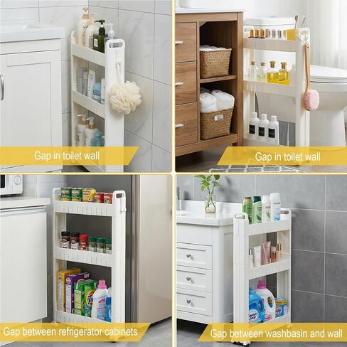 Slim Rolling Storage Cart Bathroom Organizer Slide Out Storage Carts Rolling Utility Cart Slide Out Organizer for Kitchen Bathroom Laundry Office Plastic Slide-Out Shelves Space-Saving Design 3-Tier in Saudi Arabia