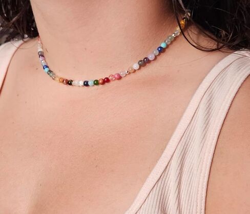 PinkCloud Handmade Rainbow Gemstone Chakra Necklace, Energy Choker, Gift for Her, Ombre, Genuine Gemstones, Healing Crystals in Saudi Arabia
