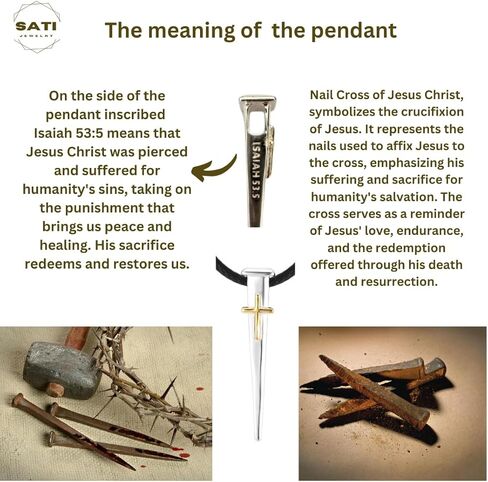 Silver Cross Necklace for Men – 925 Sterling Silver Jerusalem Nail Cross Pendant with Gold-Plated Detail on Black Leather Cord | Christian Faith & Valentine’s Day Gift for Him in Saudi Arabia