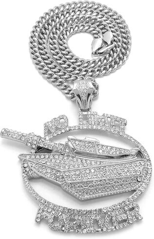 Icy NO LIMIT FOREVER TANK Large Pendant & 7mm 24" 30" 36" Cuban Chain Hip Hop Necklace in Saudi Arabia