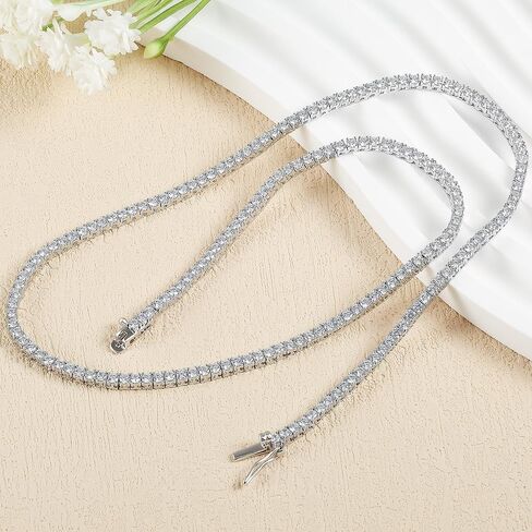 Tennis Necklace for Women Men 18K White Gold Plated 5A 2.0mm Round Cubic Zirconia Cut Faux Diamond Chain | Iced out tennis chain for men 4 Prong in Saudi Arabia