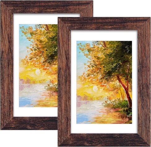 Fixwal 4x6 Picture Frame, Display Pictures 3.5x5 with Mat or 4x6 Without Mat, Brown Photo Frames for Wall Mounting or Tabletop Decor, 2 Pack in Saudi Arabia