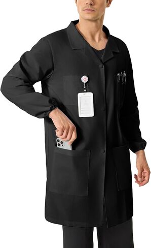 Men's Lab Coats Snap Closure 4 Pockets Elastic Cuffs Professional Medicas Long Sleeve Labcoats Scientist College in Saudi Arabia