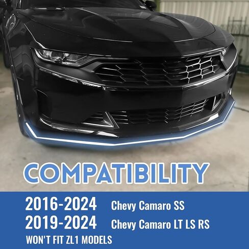 HECASA Front Bumper Lip Splitter Spoiler Compatible with 2016-2024 Chevy Camaro SS/ 2019-2024 LT LS RS Lower Lip Protector Kit Accessories Matte Black Plastic in Saudi Arabia