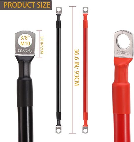 2 AWG Car Cables (3FT) - Heavy-Duty Power Inverter Wire Set with 3/8" Lugs for Automotive, RV, Boat & Motorcycle - Red & Black (Flexible, High-Current) in Kuwait