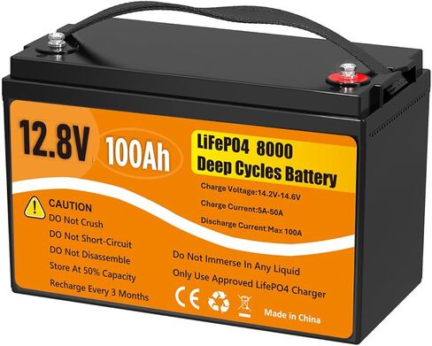 بطارية ليثيوم 12 فولت 100 أمبير LiFePO4، 8000+ دورة عميقة قابلة لإعادة الشحن مجموعة IP65 31 بطاريات ليثيوم، مدمجة 100 أمبير BMS للمركبات الترفيهية، عمر احتياطي 10 سنوات 20 وات قابلة للطي 3 في 1 محطة شحن لشحن السفر in Kuwait