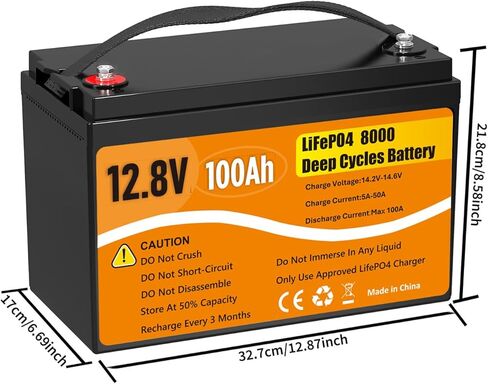 بطارية ليثيوم 12 فولت 100 أمبير LiFePO4، 8000+ دورة عميقة قابلة لإعادة الشحن مجموعة IP65 31 بطاريات ليثيوم، مدمجة 100 أمبير BMS للمركبات الترفيهية، عمر احتياطي 10 سنوات 20 وات قابلة للطي 3 في 1 محطة شحن لشحن السفر in Kuwait