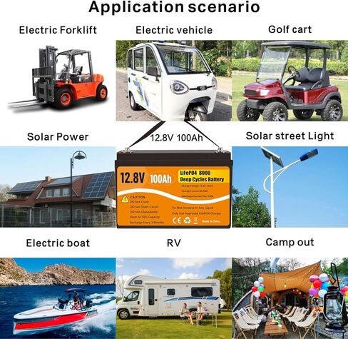 بطارية ليثيوم 12 فولت 100 أمبير LiFePO4، 8000+ دورة عميقة قابلة لإعادة الشحن مجموعة IP65 31 بطاريات ليثيوم، مدمجة 100 أمبير BMS للمركبات الترفيهية، عمر احتياطي 10 سنوات 20 وات قابلة للطي 3 في 1 محطة شحن لشحن السفر in Kuwait