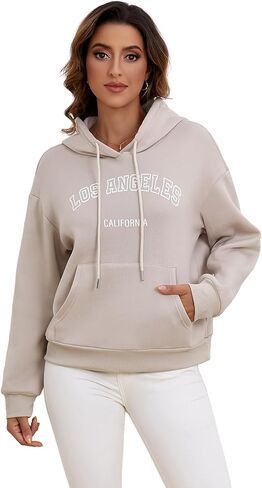 Women's Letter Graphic Hoodies Vintage Drawstring Long Sleeve Sweatshirt in Saudi Arabia