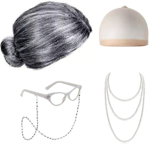 زي السيدة العجوز للنساء، للبالغين 100 يوم من المدرسة للبالغين 100 يوم من المدرسة، زي الجدة، إكسسوارات الأزياء التنكرية in Kuwait