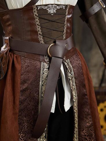 فستان مشد نسائي من miccostumes بتصميم Witcher Cosplay باللون البني، قميص أبيض فاتح مع درع كتف وحزام in Saudi Arabia