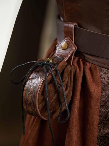 فستان مشد نسائي من miccostumes بتصميم Witcher Cosplay باللون البني، قميص أبيض فاتح مع درع كتف وحزام in Saudi Arabia