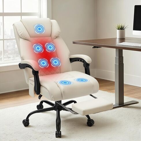 HOFFREE كرسي مكتب ساخن للتدليك كرسي مكتب مع حرارة 400 رطل كرسي مكتب منزلي مستلق مع مسند للقدمين، مساند للذراعين للأشخاص الثقيلين (رمادي) in Kuwait