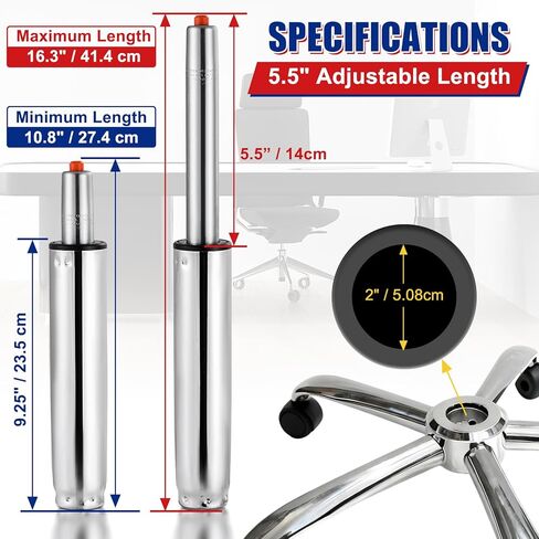 5.5" Office Chair Cylinder Replacement, Heavy Duty Hydraulic Gas Lift, Universal Size Fits Most Office Chairs, 5.5" Long Stroke Gas Lift in Saudi Arabia
