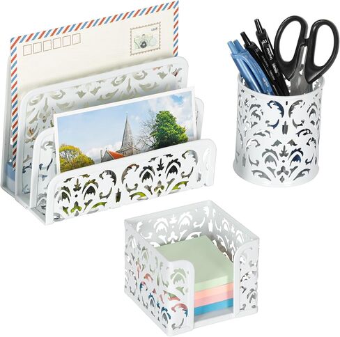 EasyPAG Desk Organizers and Accessories 3 Pieces Office Organizer Set - Pen Holder for Desk, Mail Sorter Countertop and Sticky Note Holder, Pink in Saudi Arabia