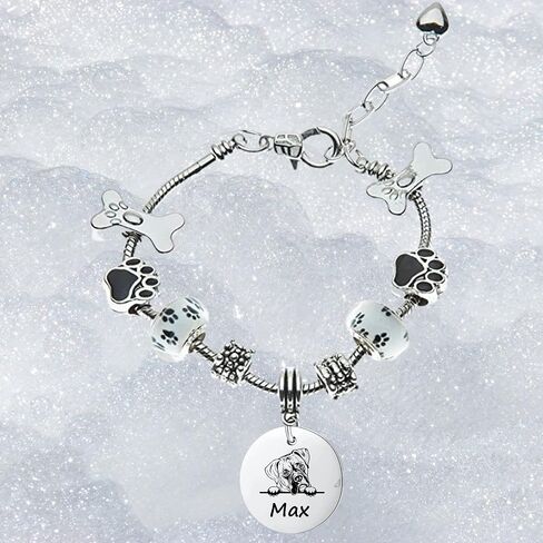 Boxer Dog Gifts, Personalized Boxer Beaded Charm Bracelet, Custom Engraved Dog Jewelry, Memorial Keepsake for Dog Mom, Dog Lover Gift in Saudi Arabia