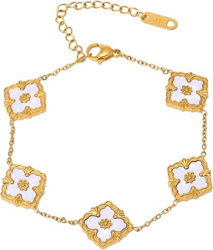 Geometric Flower Bracelet Gold Plated Titanium Steel Floral Acrylic Charm Adjustable Link Chain Elegant Jewelry for Women in Saudi Arabia
