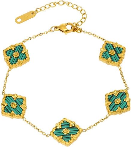 Geometric Flower Bracelet Gold Plated Titanium Steel Floral Acrylic Charm Adjustable Link Chain Elegant Jewelry for Women in Saudi Arabia