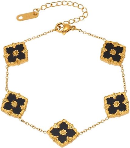 Geometric Flower Bracelet Gold Plated Titanium Steel Floral Acrylic Charm Adjustable Link Chain Elegant Jewelry for Women in Saudi Arabia