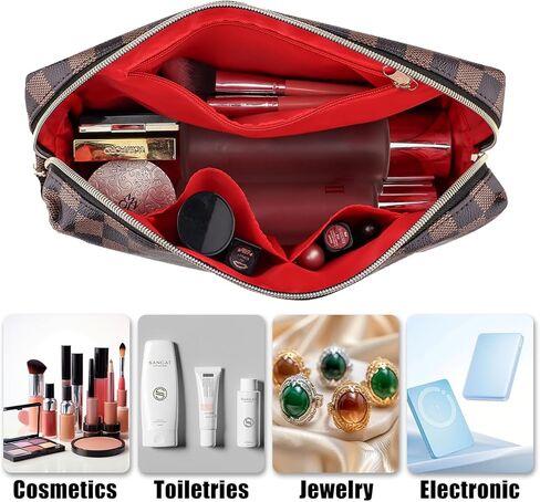 Makeup Bag, Checkered Cosmetic Bags for Women Toiletry Travel Retro Portable Make Up Bags for Christmas Birthday Gifts in Saudi Arabia