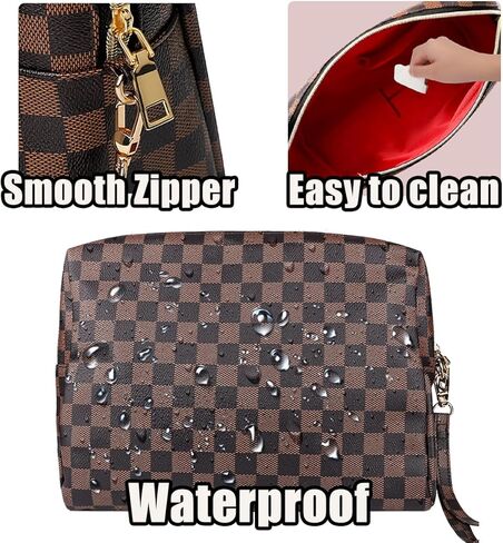 Makeup Bag, Checkered Cosmetic Bags for Women Toiletry Travel Retro Portable Make Up Bags for Christmas Birthday Gifts in Saudi Arabia