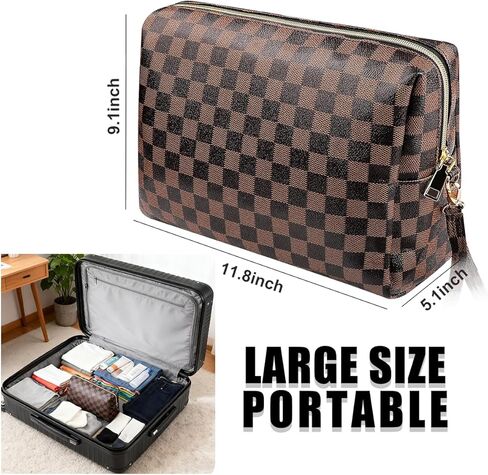 Makeup Bag, Checkered Cosmetic Bags for Women Toiletry Travel Retro Portable Make Up Bags for Christmas Birthday Gifts in Saudi Arabia