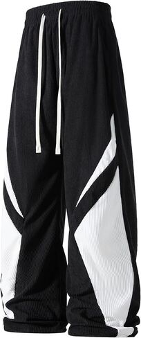 Men's Stripe-Detail Corduroy Trousers, Retro Contrast Side-Stripe Casual Baggy Pants, Apricot in Saudi Arabia