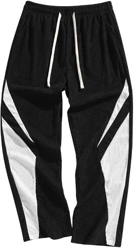 Men's Stripe-Detail Corduroy Trousers, Retro Contrast Side-Stripe Casual Baggy Pants, Apricot in Saudi Arabia