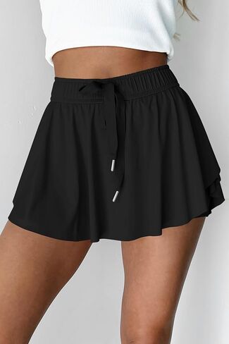 Womens Casual Tennis Skorts Drawstring Elastic High Waisted Sport Skirts Athletic Skorts in Saudi Arabia