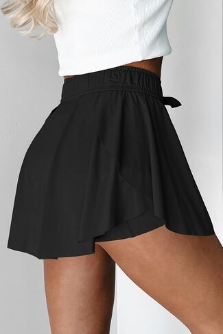 Womens Casual Tennis Skorts Drawstring Elastic High Waisted Sport Skirts Athletic Skorts in Saudi Arabia