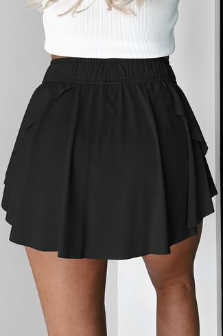 Womens Casual Tennis Skorts Drawstring Elastic High Waisted Sport Skirts Athletic Skorts in Saudi Arabia
