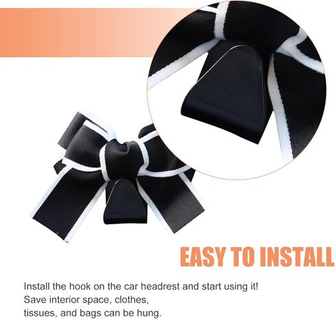 2 PCS Cute Bow Car Seat Headrest Hooks, S Type Back Seat Hanger, Universal Vehicle Storage Hanger for Handbag Purse Coat, Space-Saving Car Accessories (Black) in Saudi Arabia
