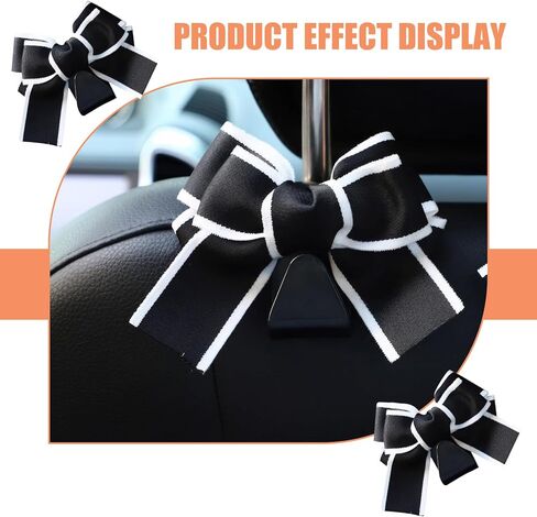 2 PCS Cute Bow Car Seat Headrest Hooks, S Type Back Seat Hanger, Universal Vehicle Storage Hanger for Handbag Purse Coat, Space-Saving Car Accessories (Black) in Saudi Arabia