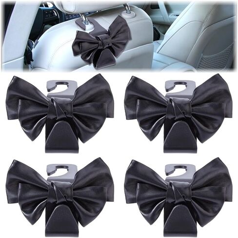 DICOSMETIC 4Pcs Lady Car Seat Headrest Hook Hanger Cute Bow Car Seat Headrest Hook Hanger for Purses and Bags Hot Pink Cars Seats Back Hooks with Leathe Bowknot Interior Decoration Accessories in Saudi Arabia