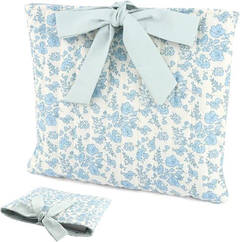 Quilted Bible Cove-r with Bow, Quilted Bible Carrying Case Blue Flower Pattern Bibl-e Sleeve Book Cove-r Washable Bag for Women Girls Lover Gifts(Color:Blue) in Kuwait