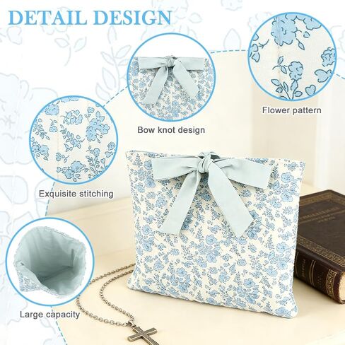 Quilted Bible Cove-r with Bow, Quilted Bible Carrying Case Blue Flower Pattern Bibl-e Sleeve Book Cove-r Washable Bag for Women Girls Lover Gifts(Color:Blue) in Kuwait