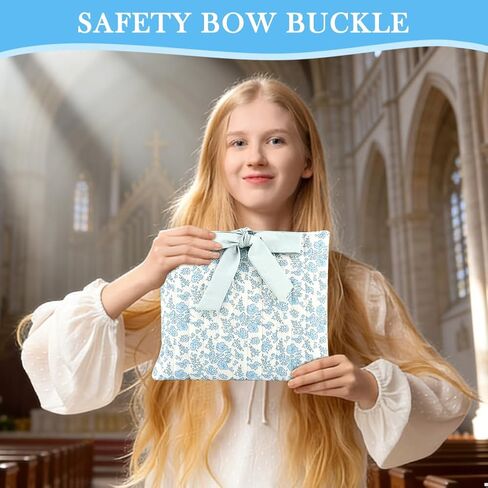 Quilted Bible Cove-r with Bow, Quilted Bible Carrying Case Blue Flower Pattern Bibl-e Sleeve Book Cove-r Washable Bag for Women Girls Lover Gifts(Color:Blue) in Kuwait