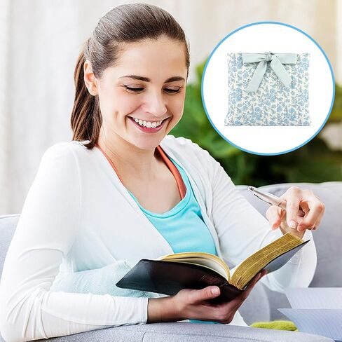 Quilted Bible Cove-r with Bow, Quilted Bible Carrying Case Blue Flower Pattern Bibl-e Sleeve Book Cove-r Washable Bag for Women Girls Lover Gifts(Color:Blue) in Kuwait