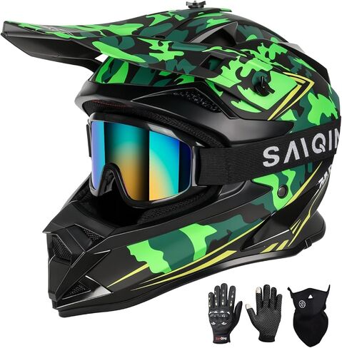 SPARK Adult Motocross Helmet Dirt Bike Helmets Full Face Motorcycle Off-Road Mountain E-Bike BMX MX ATV Helmet (with Gloves Goggles Mask) 4Pcs Set, DOT Certified in Kuwait