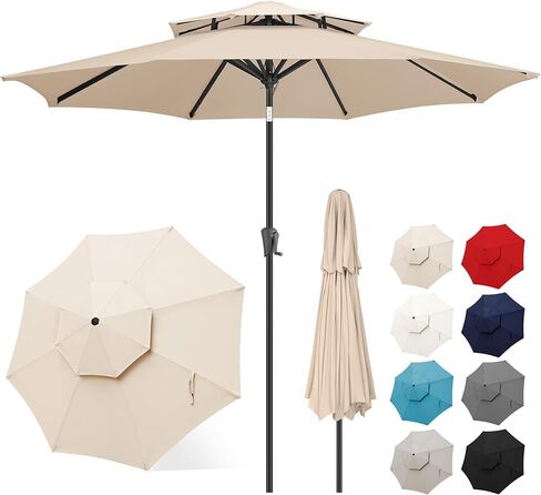 FLAME&SHADE 9 ft Double Top Solar Patio Outdoor Umbrella with 40 LED Lighted and Tilt, Market Table Umbrella for Pool, Porch, Garden, Deck, Yard Red in Saudi Arabia