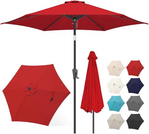 FLAME&SHADE 9 ft Double Top Solar Patio Outdoor Umbrella with 40 LED Lighted and Tilt, Market Table Umbrella for Pool, Porch, Garden, Deck, Yard Red in Saudi Arabia
