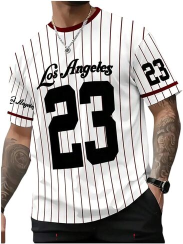 SOLY HUX Men's Striped Jersey Shirt Number Graphic Tees Short Sleeve Crew Neck Casual Summer Tops Streetwear in Saudi Arabia