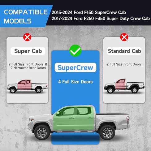 لوحات تشغيل مقاس 86 بوصة متوافقة مع 2015-2024 Ford F-150 SuperCrew Cab و2017-2024 Ford F250 F350 Super Duty Crew Cab، وخطوات جانبية من الفولاذ الكربوني وقضبان Nerf لأربعة أبواب كاملة الحجم in Kuwait