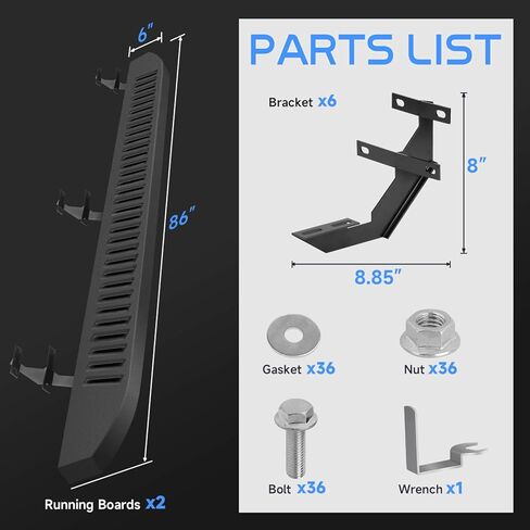 لوحات تشغيل مقاس 86 بوصة متوافقة مع 2015-2024 Ford F-150 SuperCrew Cab و2017-2024 Ford F250 F350 Super Duty Crew Cab، وخطوات جانبية من الفولاذ الكربوني وقضبان Nerf لأربعة أبواب كاملة الحجم in Kuwait
