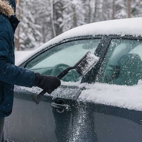 17" Snow Brush and Ice Scraper, Compact Car Snow Removal Tool with Durable Brush Head & Ice Scraper Winter Windshield Cleaner with Comfortable Grip in Kuwait
