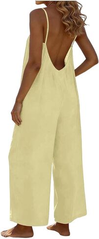 جمبسوت للنساء كاجوال بأرجل واسعة وزرة بدون أكمام للعطلات قطعة واحدة مطبوعة بوهو مع جيب in Kuwait