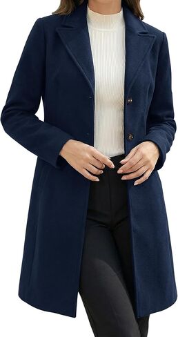 معطف نسائي بصدر واحد، معطف شتوي أنيق ذو طية صدر السترة وزر سفلي in Kuwait